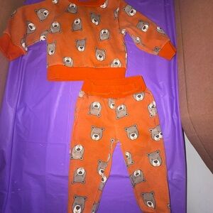 Orange Bear Print Kids' Sweater and Pants Set